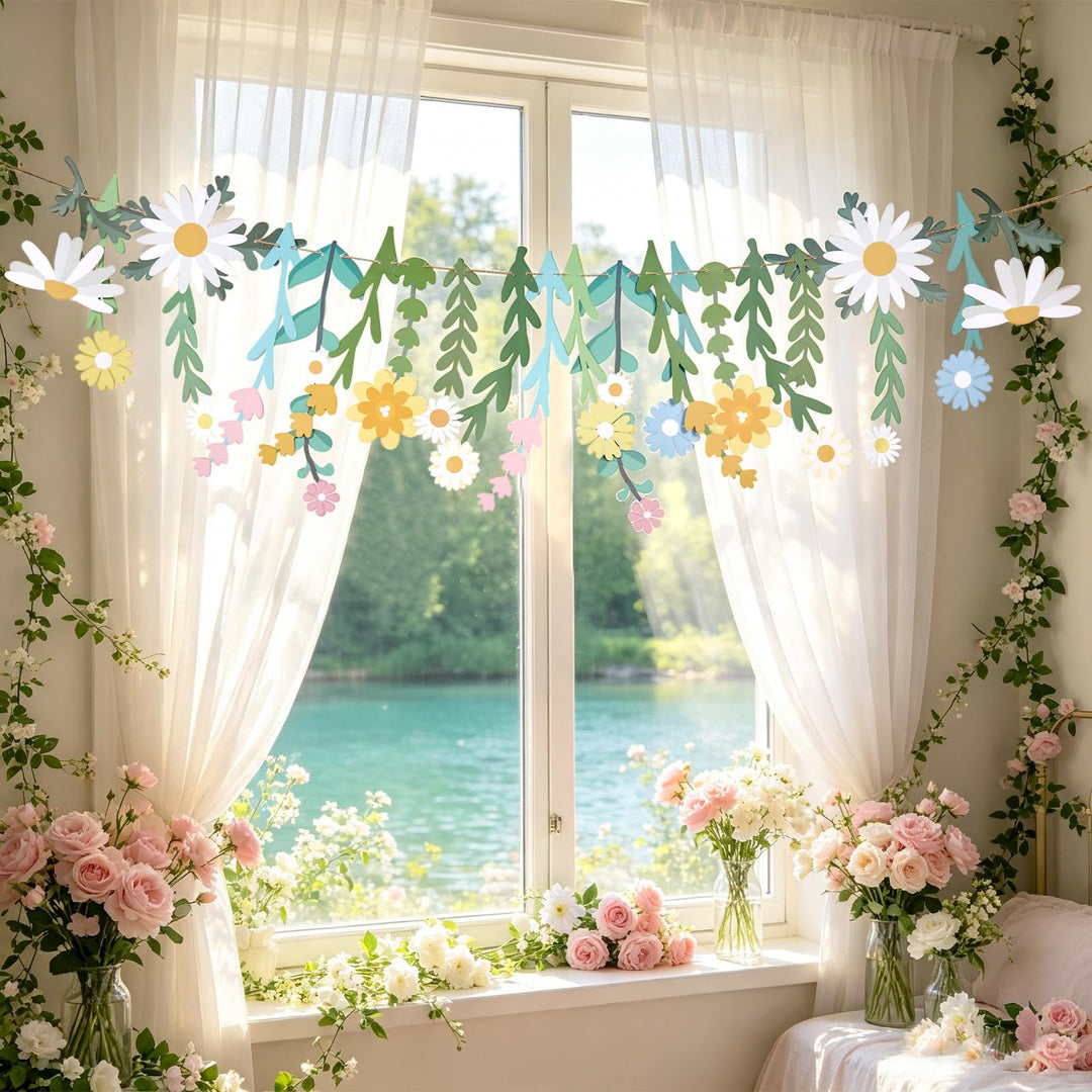Easy Joy Blumen Girlande,Wildblume Deko Banner, Blumen in vielen Farben Banner,Gänseblümchen Girland