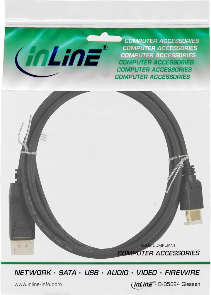 InLine 17187 DisplayPort zu HDMI Konverter Kabel, schwarz, 0,3m