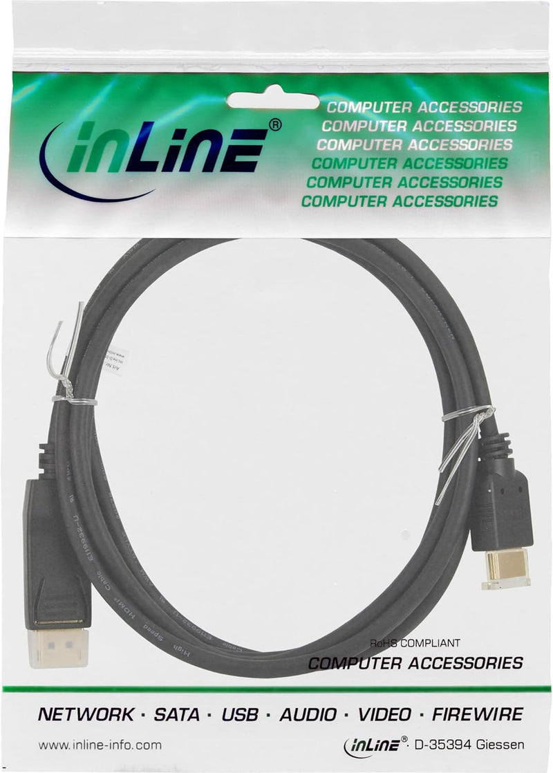 InLine 17187 DisplayPort zu HDMI Konverter Kabel, schwarz, 0,3m