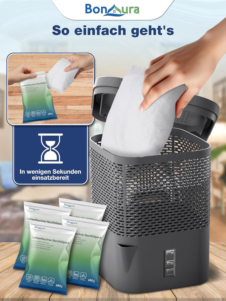 BonAura® Luftentfeuchter Nachfüllpack 4 x 680g - Sparset Luftentfeuchter Granulat - 4er Set Entfeuch