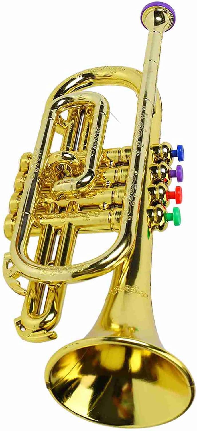 Cocoarm Trompetenspielzeug für Kinder, Pädagogisches Musikinstrument mit 4 Farbigen Tasten, Goldene