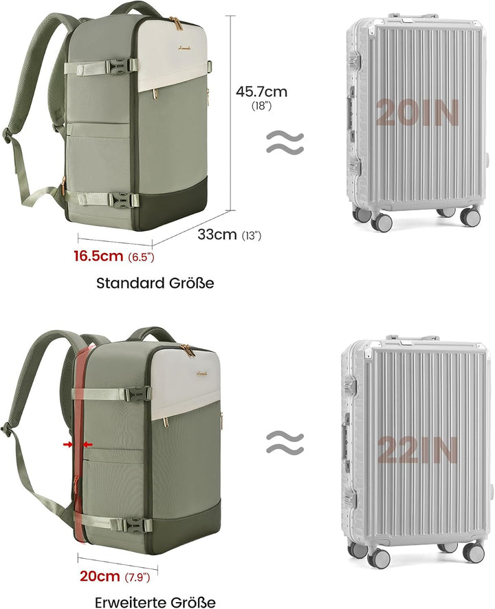 LOVEVOOK Handgepäck Rucksack 40L, 17.3 Zoll Gross Reiserucksack für Damen | Erweiterbares Design, Ru