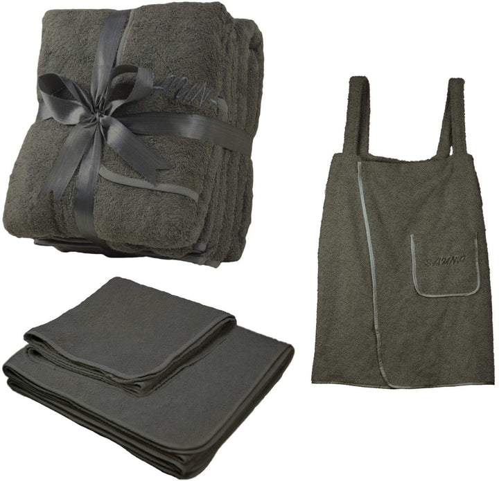 EXKLUSIV HEIMTEXTIL Sauna Set 3-Teilig Frottee Saunakilt Sarong Saunatuch Damen dunkelgrau Dunkelgra