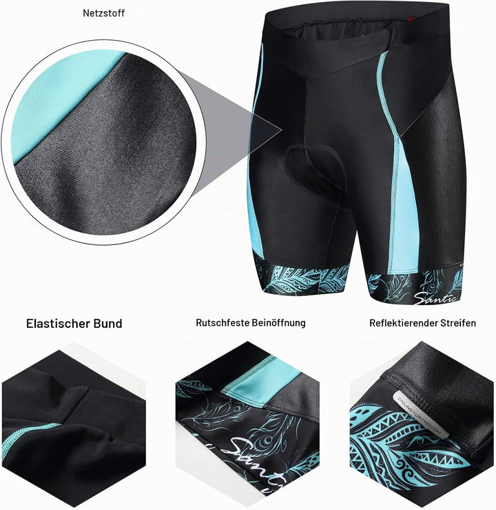 Santic Fahrradhose Damen Gepolstert Kurz Radlerhose Damen Radhose Damen mit Sitzpolster Radsportshor