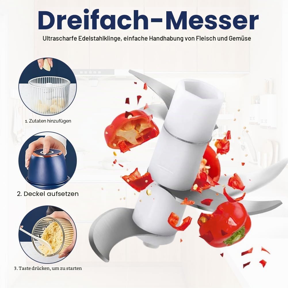 Tragbarer Mini-Zerkleinerer,Mixer Küche, Gemüsezerkleinerer Zwiebelschneider mit USB-Anschluss, Univ