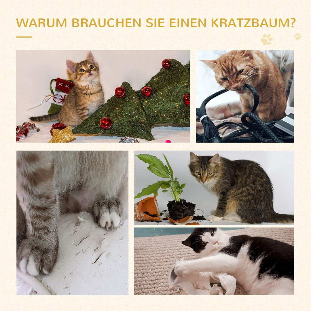 PawHut Kratzbaum 100 cm mit Sisalstämme für kleine Katzen Beige+Grau | Grosse Plattform, Mehrstöckig