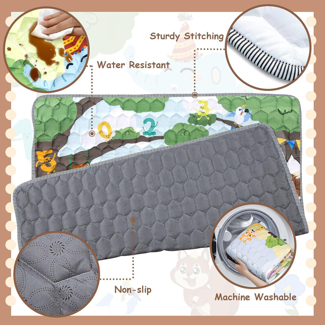 Faltbare Baby Spielmatte Krabbelmatte - Wasserdichte Rutschfester Krabbeldecke, 127x127cm Tiere Zahl