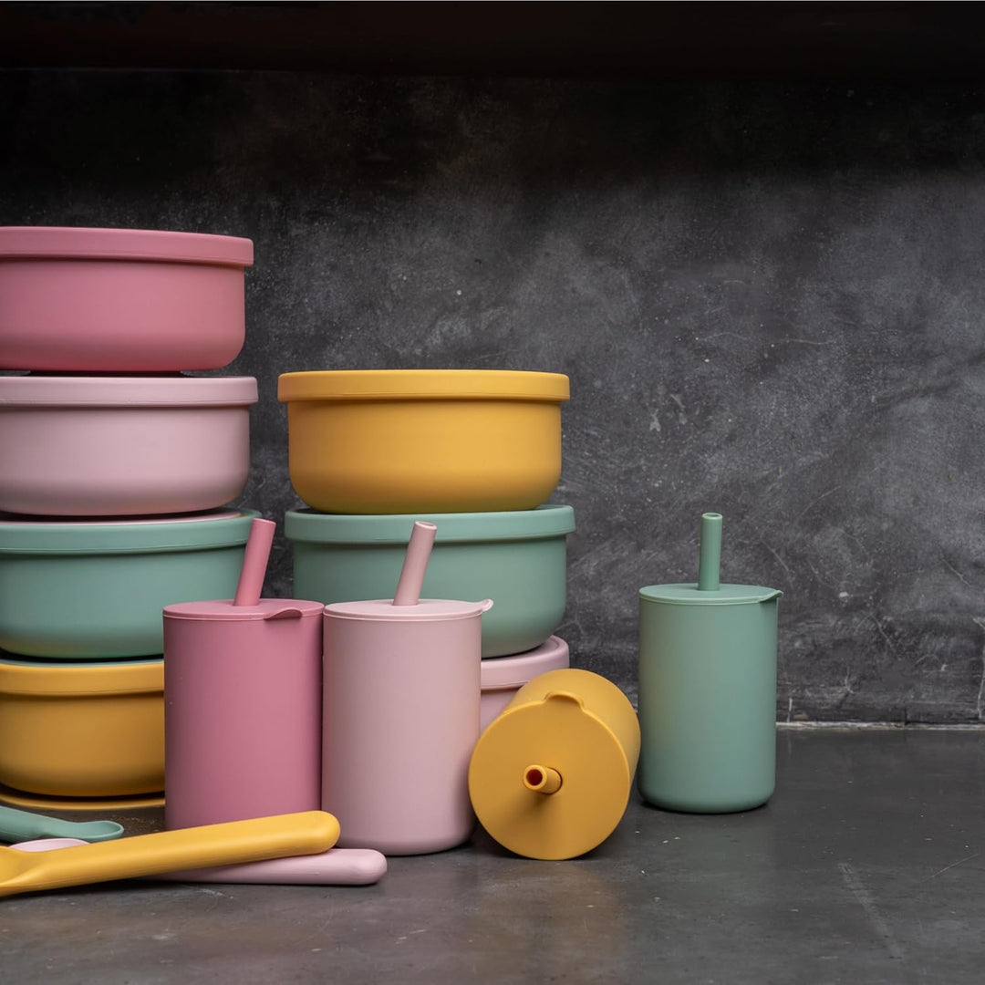 So&So Silikon Geschirr Set für Babys, hochwertiges BLW Baby Geschirrset mit Saugnapf, Deckel, Becher