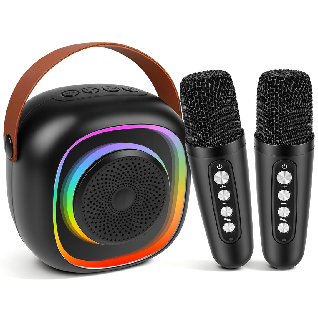 Karaoke Maschine Kinder mit 2 Karaoke Mikrofon Kinde Mini Tragbares Bluetooth Lautsprecher mit Stimm