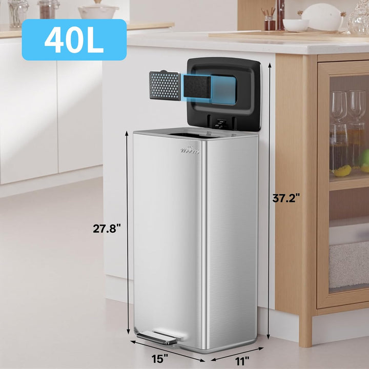 mVm Mülleimer Küche,40 Liter Treteimer,Mülltrennsystem, Abfalleimer Küche mit Inneneimer aus Kunstst