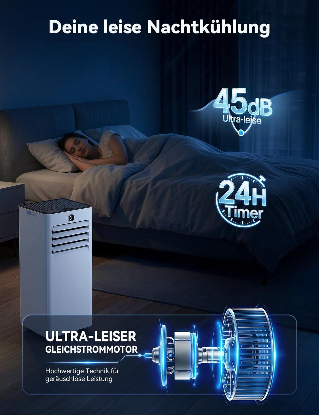 JUMMICO Mobile Klimaanlage 6000 BTU mit Abluftschlauch & Fensterkit, Medium