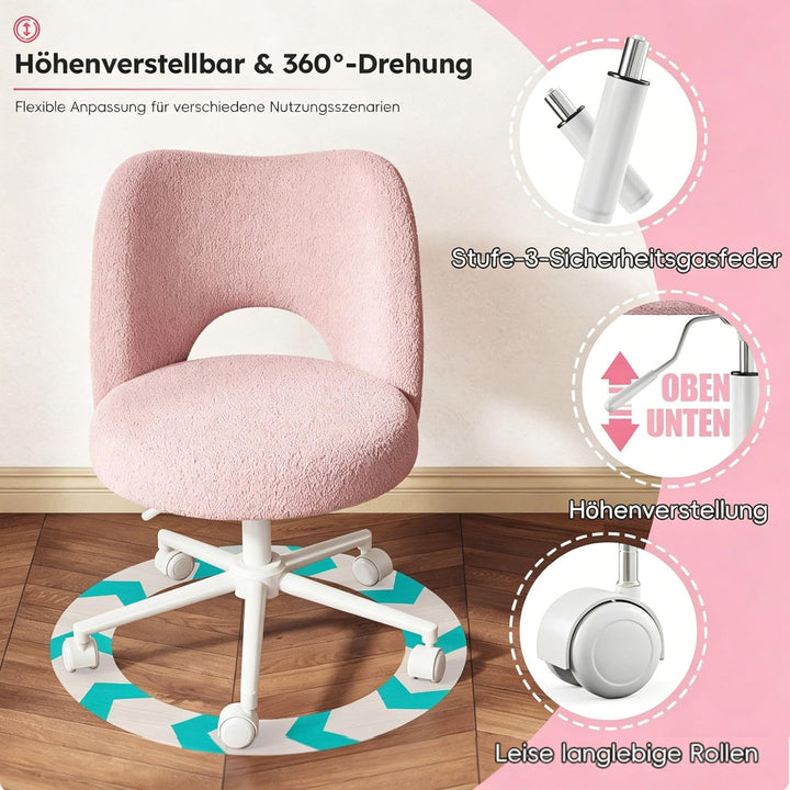 Teddy Schreibtischstuhl, 200kg Tragkraft, Höhenverstellbarer Schminktisch Stuhl mit Rollen, Atmungsa