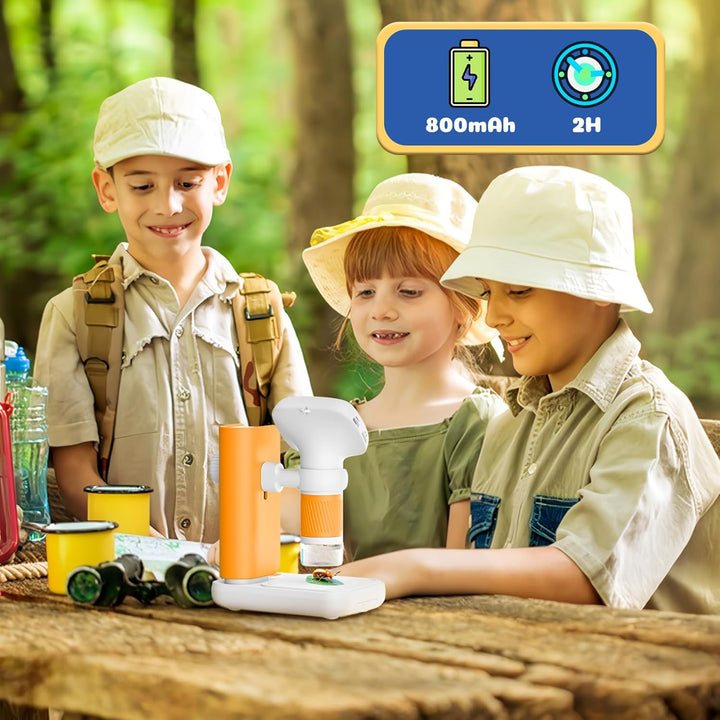 Digitales Mikroskop für Kinder mit Wecker, Tragbares Kinder Mikroskop mit 1000x Vergrösserung, 2 Zol