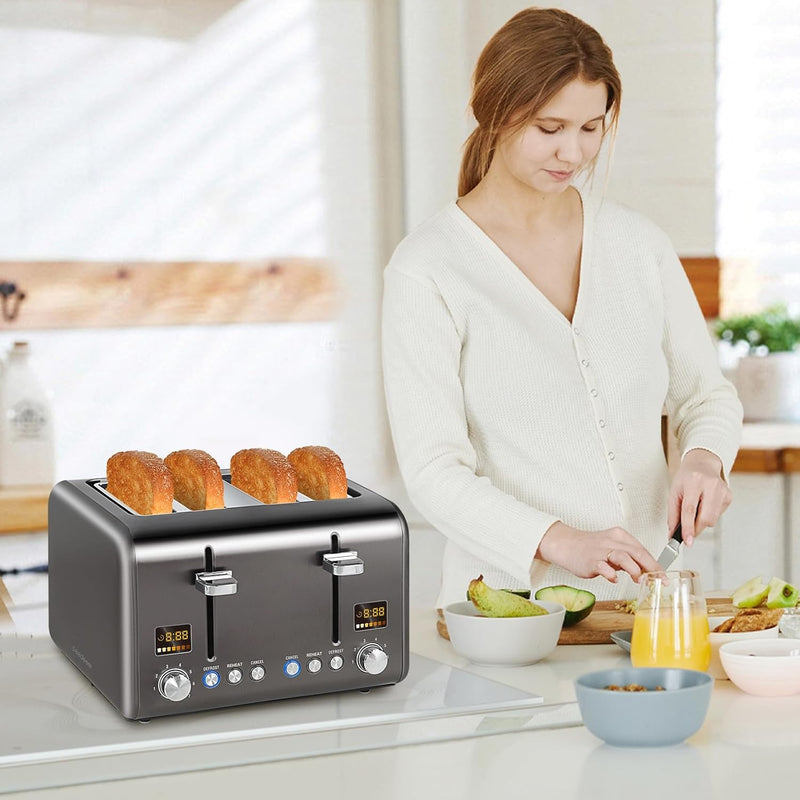 SEEDEEM 4 Slice Toaster, Stainless Steel Bread Toaster with Colorful LCD Display, 7 Bread Shade Sett