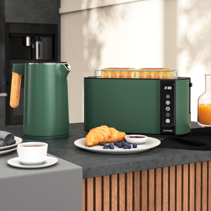 Arendo - Küchen Set - Edelstahl Wasserkocher mit Temperatureinstellung - Edelstahl Toaster Langschli