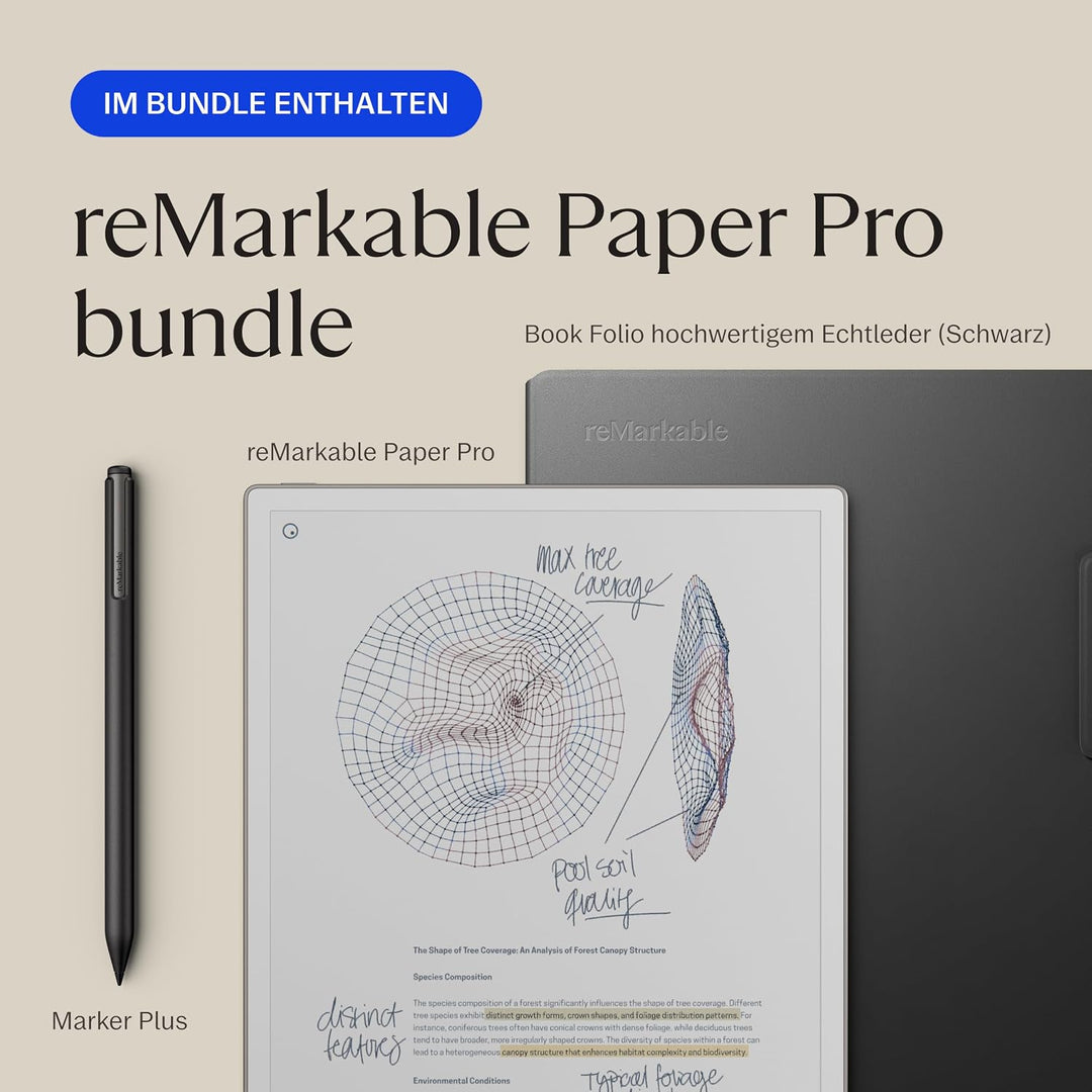 reMarkable Paper Pro-Bundle – Leder-Folio-Schutzhülle | 30,6 cm (11,8 Zoll) Farbdisplay und Leselamp