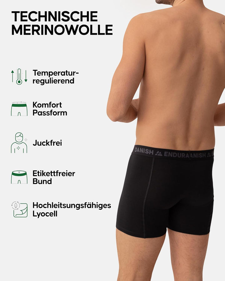 DANISH ENDURANCE Merino Boxershorts Herren (1er | 2er Pack), Unterwäsche Herren für Alltag, Sport &amp;