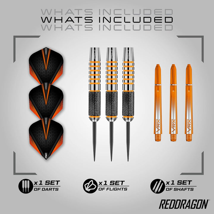 RED DRAGON Amberjack Series Steel Profi Dartpfeile Steeldarts Set mit Flights und Schäfte 28.0 Gramm