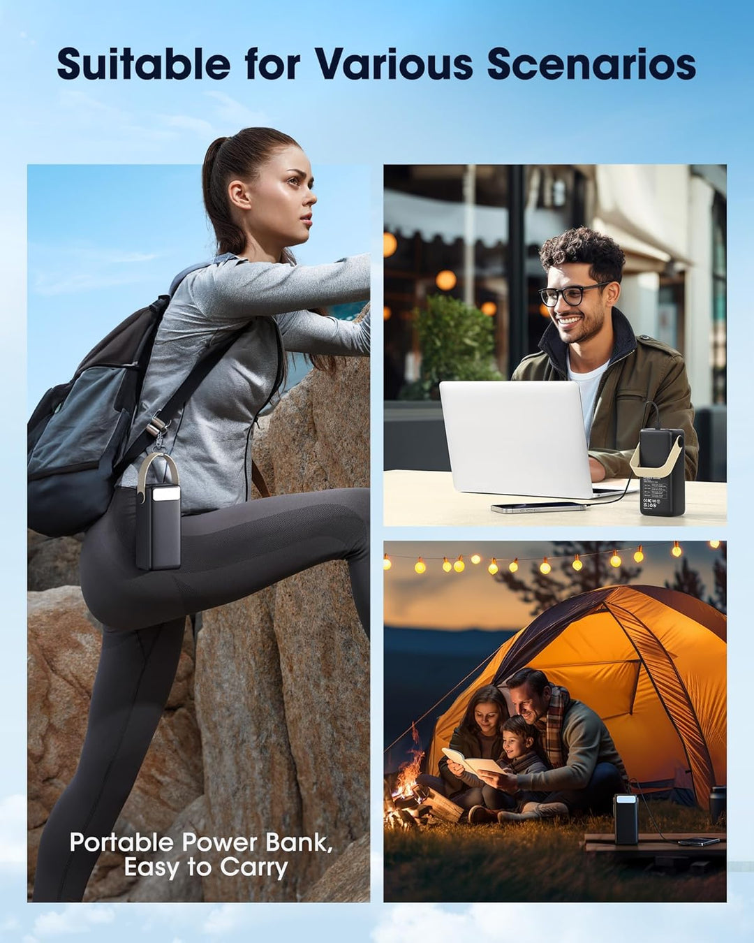 60000mAh Power Bank-22.5W Schnellladung PD20W Powerbank, Grosskapazitäts-Akkupack, Tragbares Ladeger