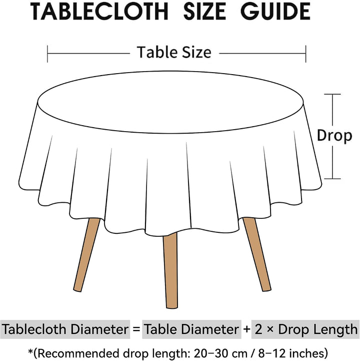Hiasan Grau Wasserabweisend Tischdecke aus Polyester,Rund140cm,Anti-Falten Tischtuch,geeignet für Kü