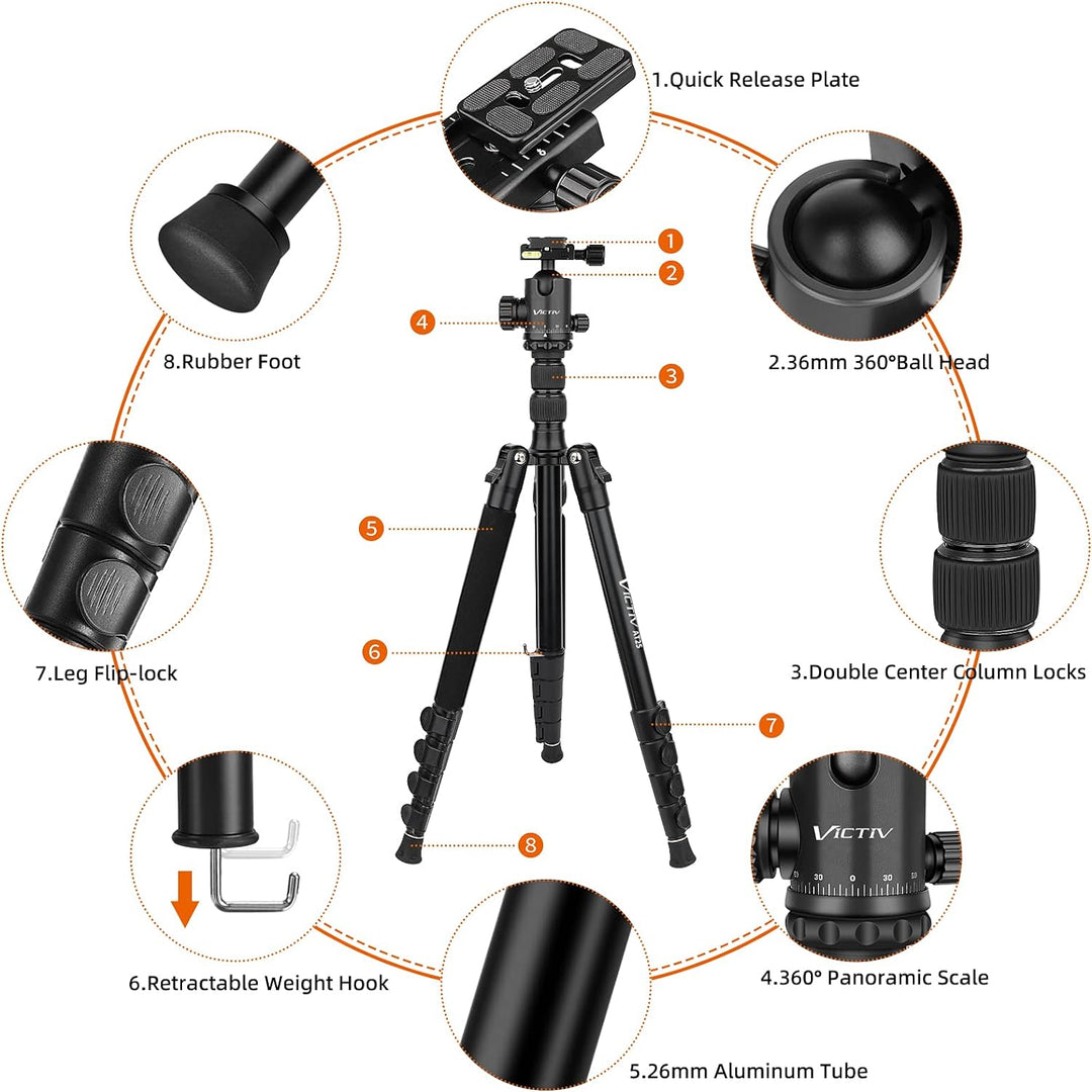 Victiv Kamera Stativ 205cm, Aluminiumlegierung Reisestativ Stativ, Kugelkopf mit 36 mm Ladegewicht 1