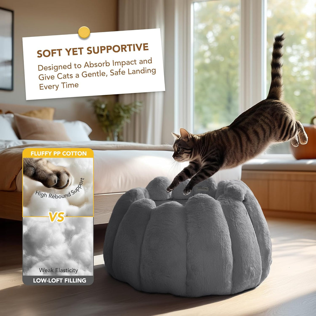 PETNOVO Katzenbett Rund 50 x 50 x 30 cm, Flauschiges Donut Katzenbett aus Kaninchenfell-Optik Plüsch
