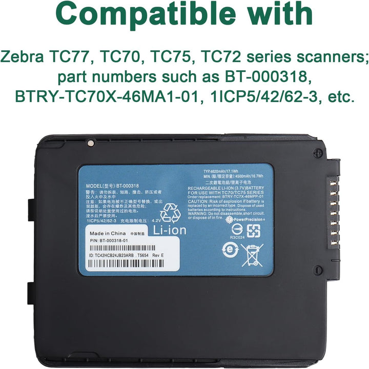 BT-000318 Akku Kompatibel mit Zebra TC70 TC72 TC75 TC77 Serie Barcodescanner Ersatzakku BTRY-TC7X-46