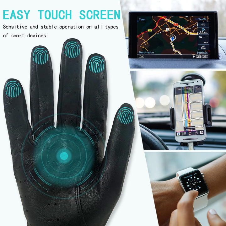 ZLUXURQ Damen Retro Weiche nd Dünne Ausgezeichnete Lammfell Leder Qualität Touchscreen Fahrhandschuh
