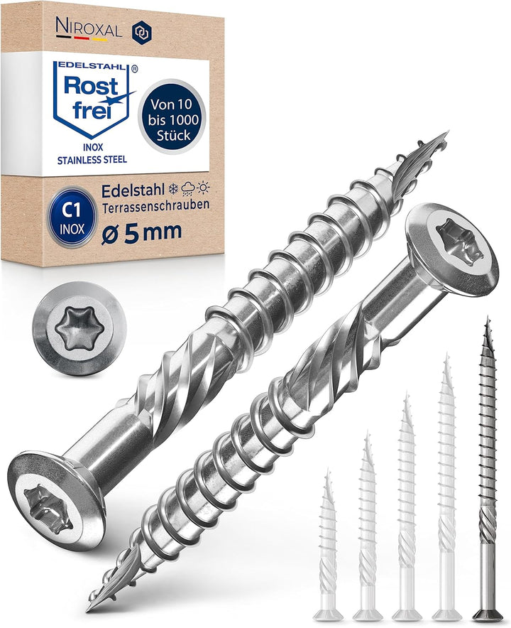 200 Stück Terrassenschrauben 5 x 80 mm lang | PERFEKT für 35 mm Terrassendielen | rostfreier gehärte