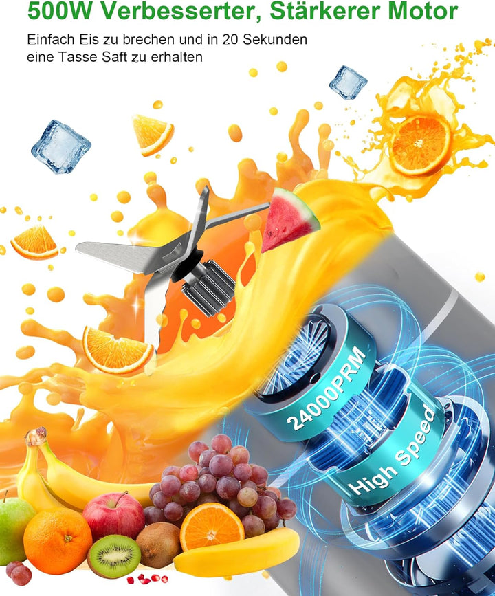 Mixer, Smoothie Maker, 500W Mini Standmixer mit 2x570ml Tritan BPA Freier Flasche, Tragbarer Edelsta