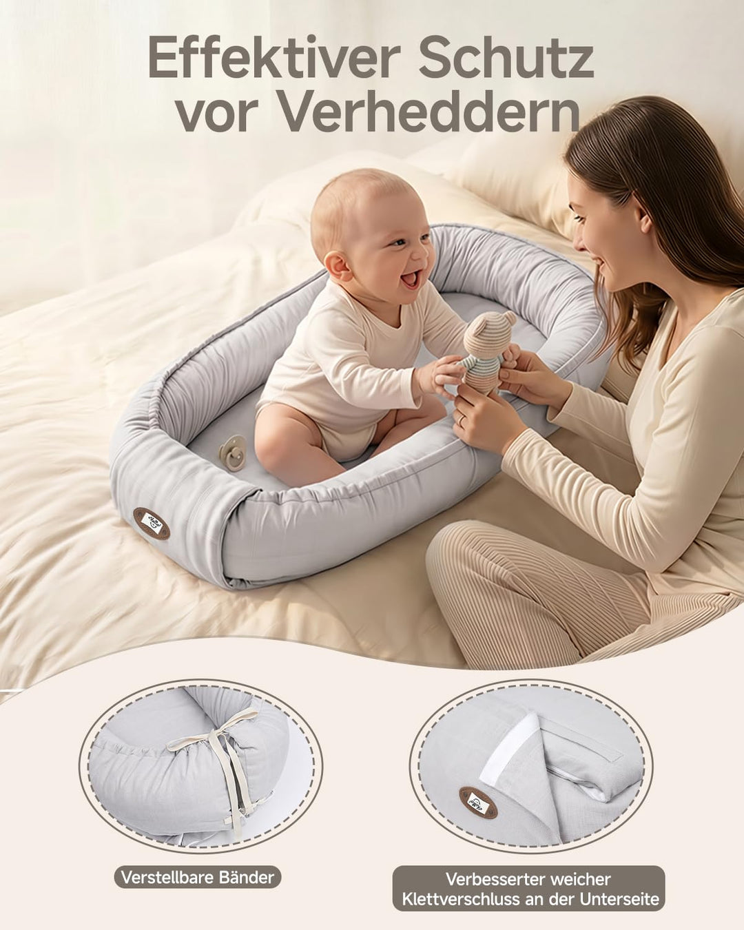 Babynest Neugeborene 95x56cm,Vollständig Abnehmbar Nestchen Baby,0-6 Monate | Babynestchen Neugebore