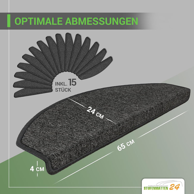 Kettelservice-Metzker Stufenmatten Treppen-Teppich Rambo 15er SparSet 17 Farben (-A-Dunkelgrau-)