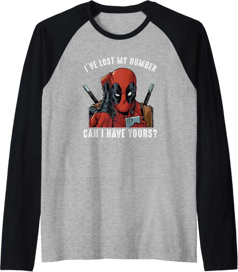 Marvel Deadpool White Lost My Number Pick Up Line Raglan