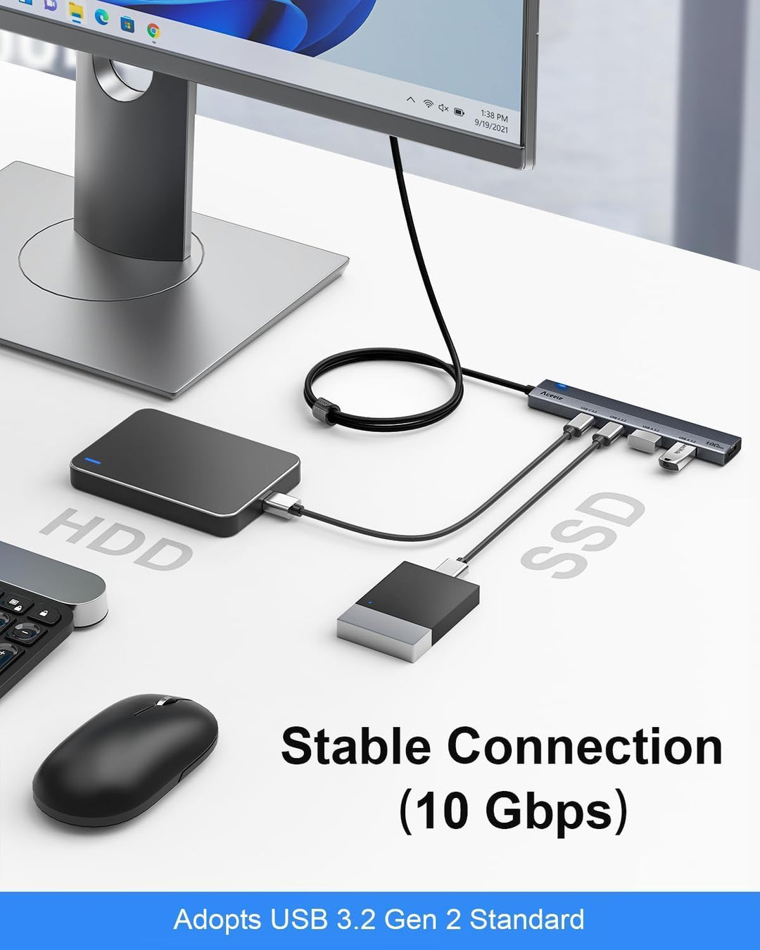 Aceele USB C Hub 10-Gbit/s mit 2 USB-A und 2 USBC-3.2-Anschlüssen, USB3.2 Gen 2 Verteiler mit 1 m Ve