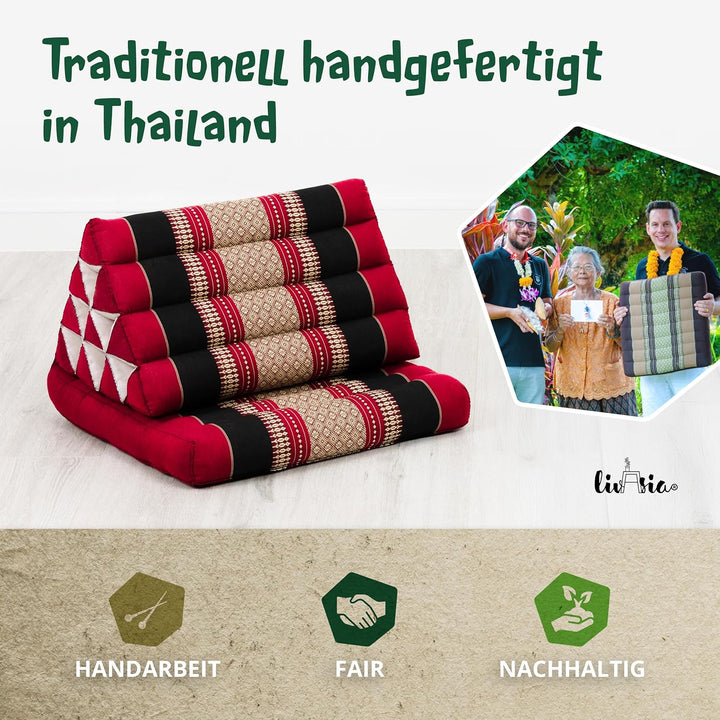 livasia Thaikissen mit 1 Auflage, Dreieckskissen mit Sitzkissen, Keilkissen mit Kapok, Rückenkissen