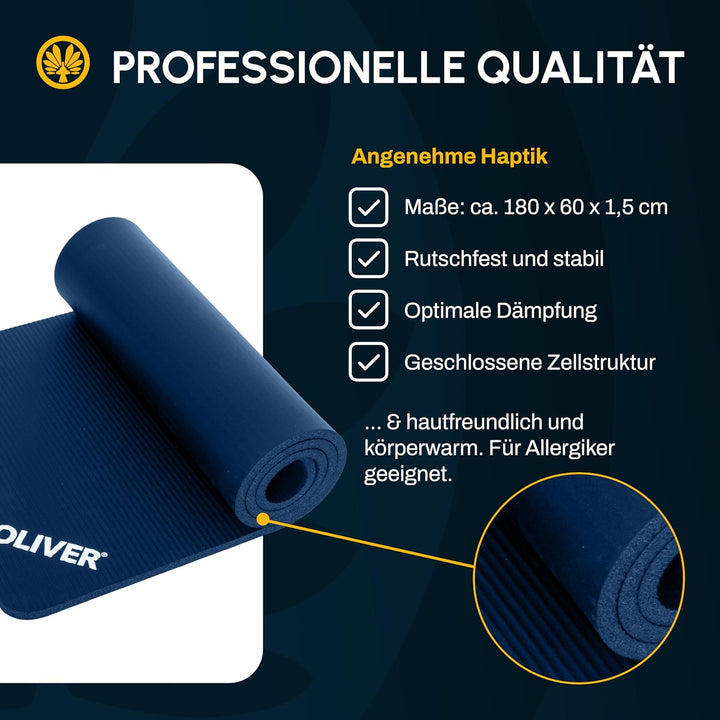 Oliver Gymnastikmatte 180 x 60 x 1,5cm - In verschiedenen Modellen - Mit oder ohne Ösen - extra Dick