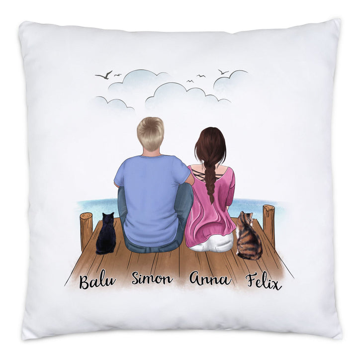 Pärchen mit Katzen Kissen inkl. Füllung Personalisiert Katzenbesitzer Geschenk Paar Katze Cat Mom Da