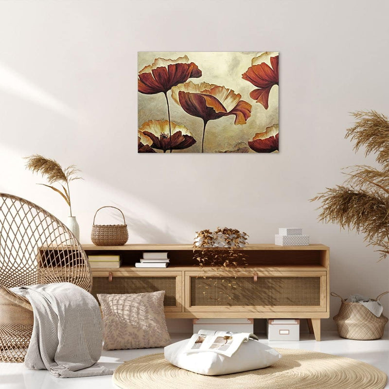 Bilder auf Leinwand Mohn Blume Wiese Leinwandbild mit Rahmen 70x50cm Wandbilder Dekoration Wohnzimme