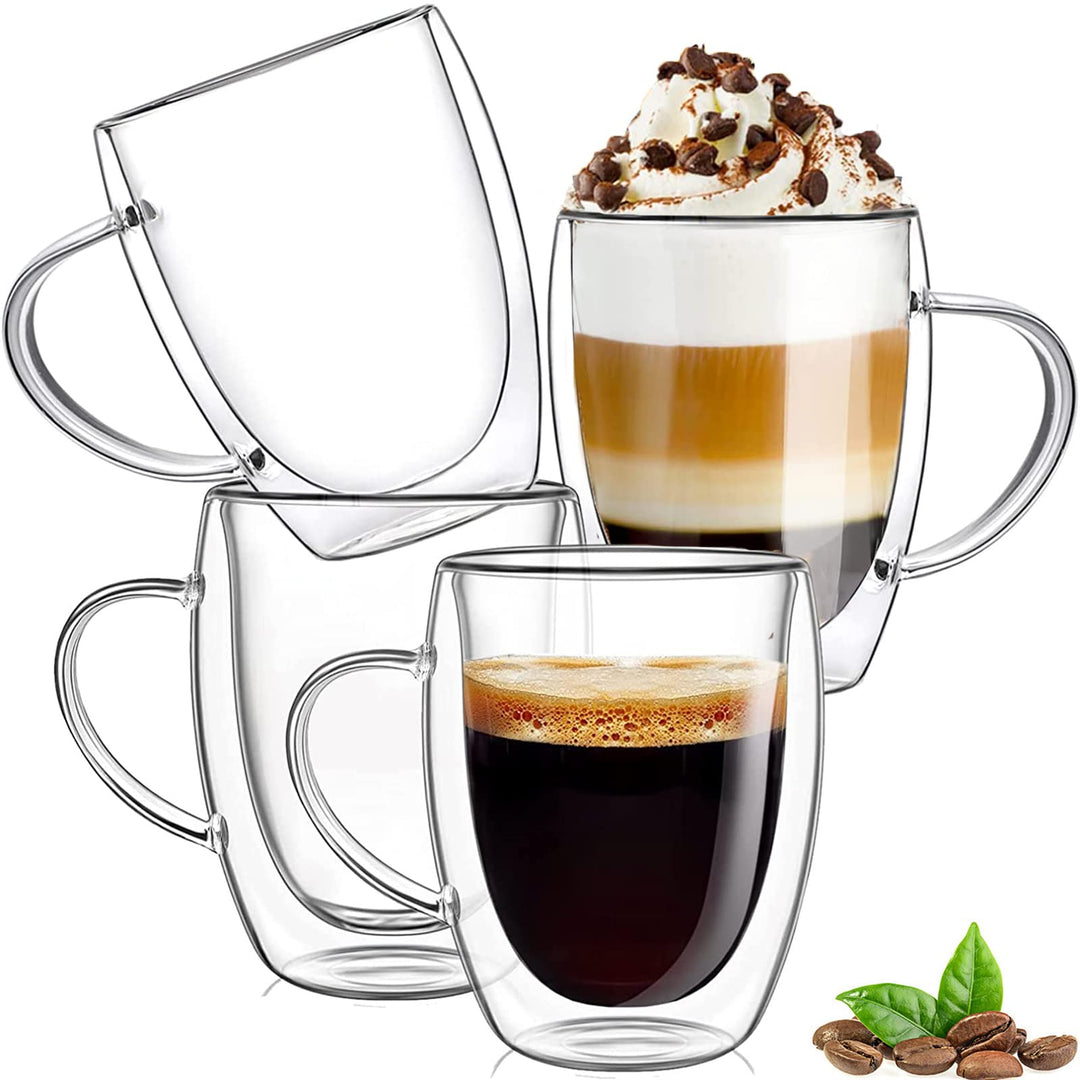350ml Kaffeeglas Latte Macchiato Gläser mit Henkel, 4-Stück Teeglas Doppelwandige Gläser, Borosilika