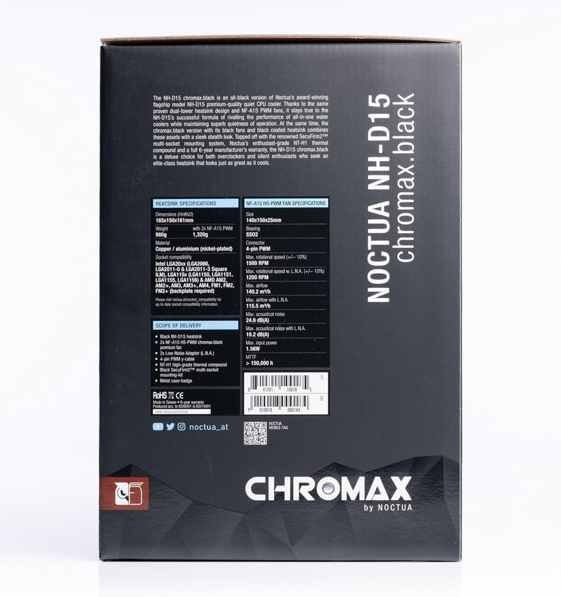 Noctua NH-D15 chromax.black, Dual-Tower CPU Kühler (140mm, Schwarz)