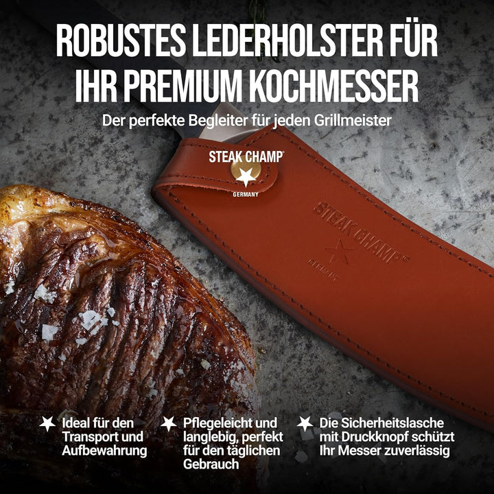 Steak Champ Leder Holster für BBQ Pro Kochmesser: Messertasche aus hochwertigem Leder, zum Befestige