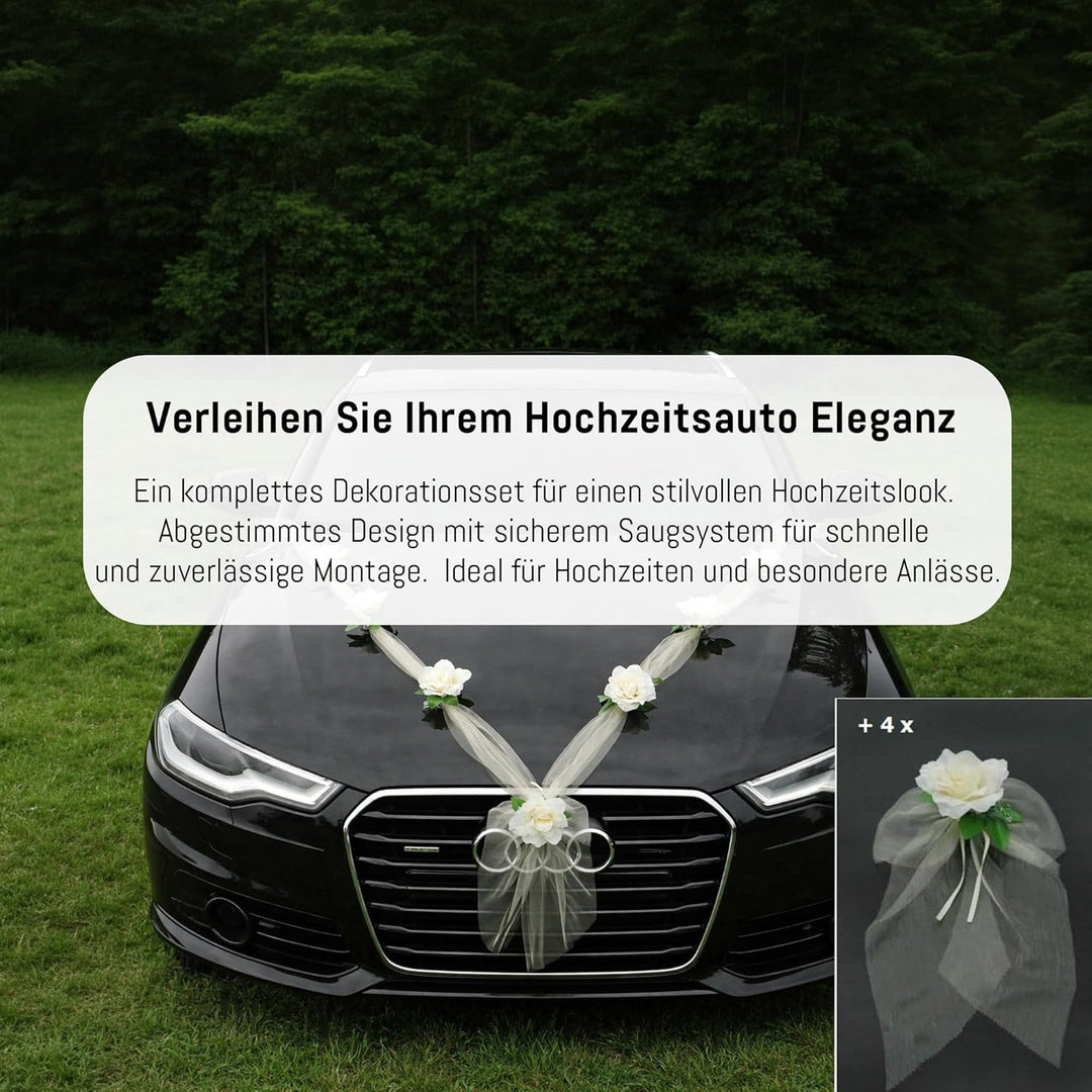 Organza M + Schleife Auto Schmuck Braut Paar Rose Deko Dekoration Autoschmuck Hochzeit Car Auto Wedd