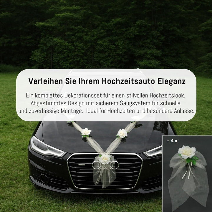 Organza M + Schleife Auto Schmuck Braut Paar Rose Deko Dekoration Autoschmuck Hochzeit Car Auto Wedd