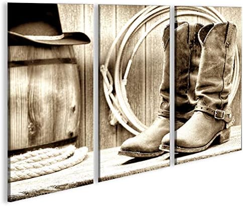 islandburner Bild Bilder auf Leinwand Cowboy Boots Stiefel Western Lasso Retro 3p XXL Poster Leinwan