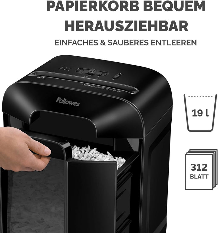 Fellowes Aktenvernichter 12 Blatt (P4), Papierschredder mit Cross-Cut für Homeoffice und Büro, LX85,