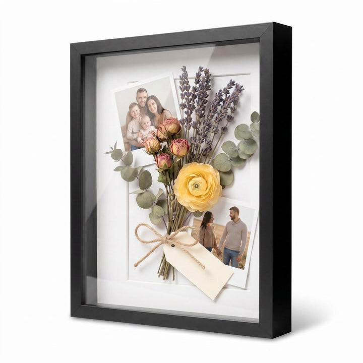 PHOTOLINI 3D Bilderrahmen zum Befüllen 30x40 Schwarz gross, 3 cm tiefer Objektrahmen mit Glas, tiefe