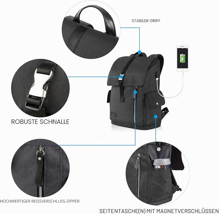 KROSER Laptop Rucksack 17,3 Zoll Damen Herren Schultasche Tagesrucksack Wasserabweisend Grosse Gepäc