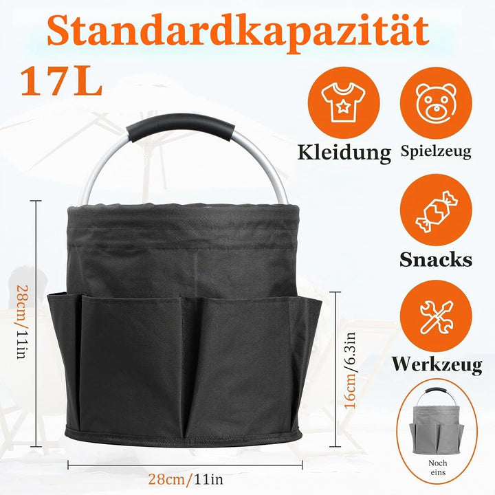 2 Stück Einkaufskorb Faltbar mit Griff und 6 Taschen, 17L Tragbarer Putzmittel Organizer, Gartentasc