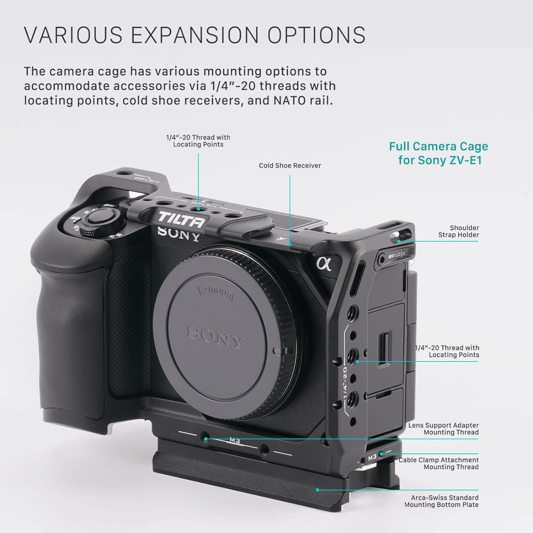 Tilta ZV-E1 Cage, Kompletter Kamerakäfig Kompatibel mit Sony ZV-E1 Pro Kit mit oberem Griff, Kühlsys