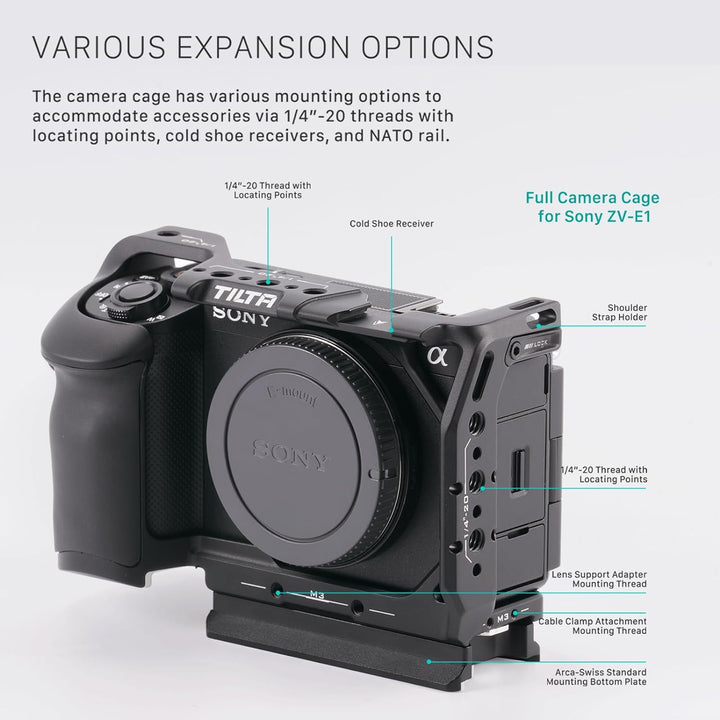 Tilta ZV-E1 Cage, Kompletter Kamerakäfig Kompatibel mit Sony ZV-E1 Pro Kit mit oberem Griff, Kühlsys